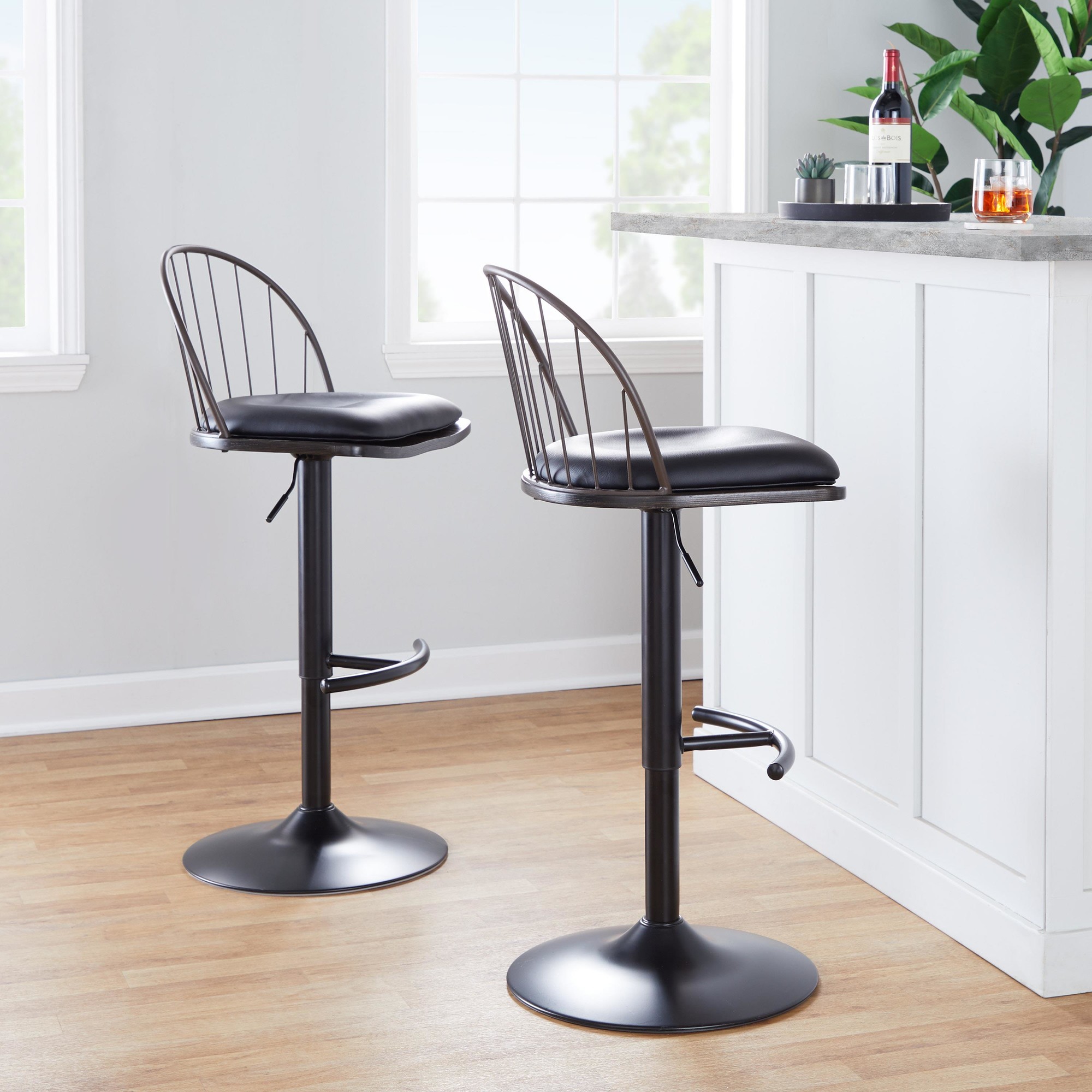 Riley-Farmhouse-Adjustable-Swivel-Barstool-BlackBronze-Wood-Set-of-2