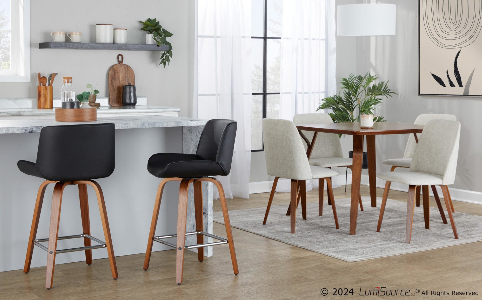 Santi-25-Inch-Black-Faux-Leather-Mid-Century-Swivel-Stools-Set-of-2