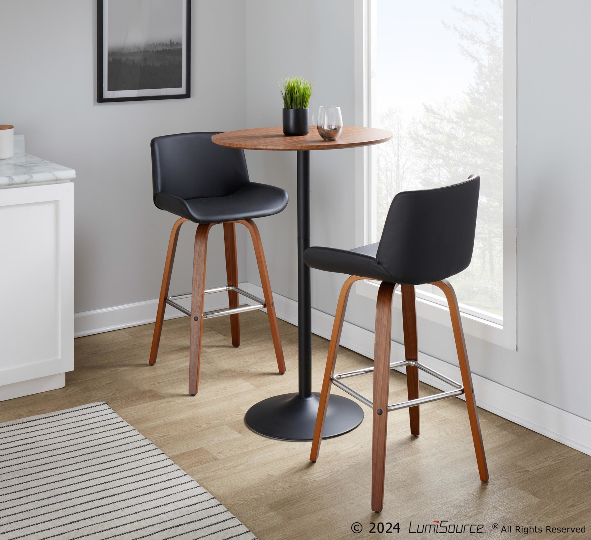 Santi-30-Mid-Century-Walnut-and-Black-Faux-Leather-Barstools-Set-of-2
