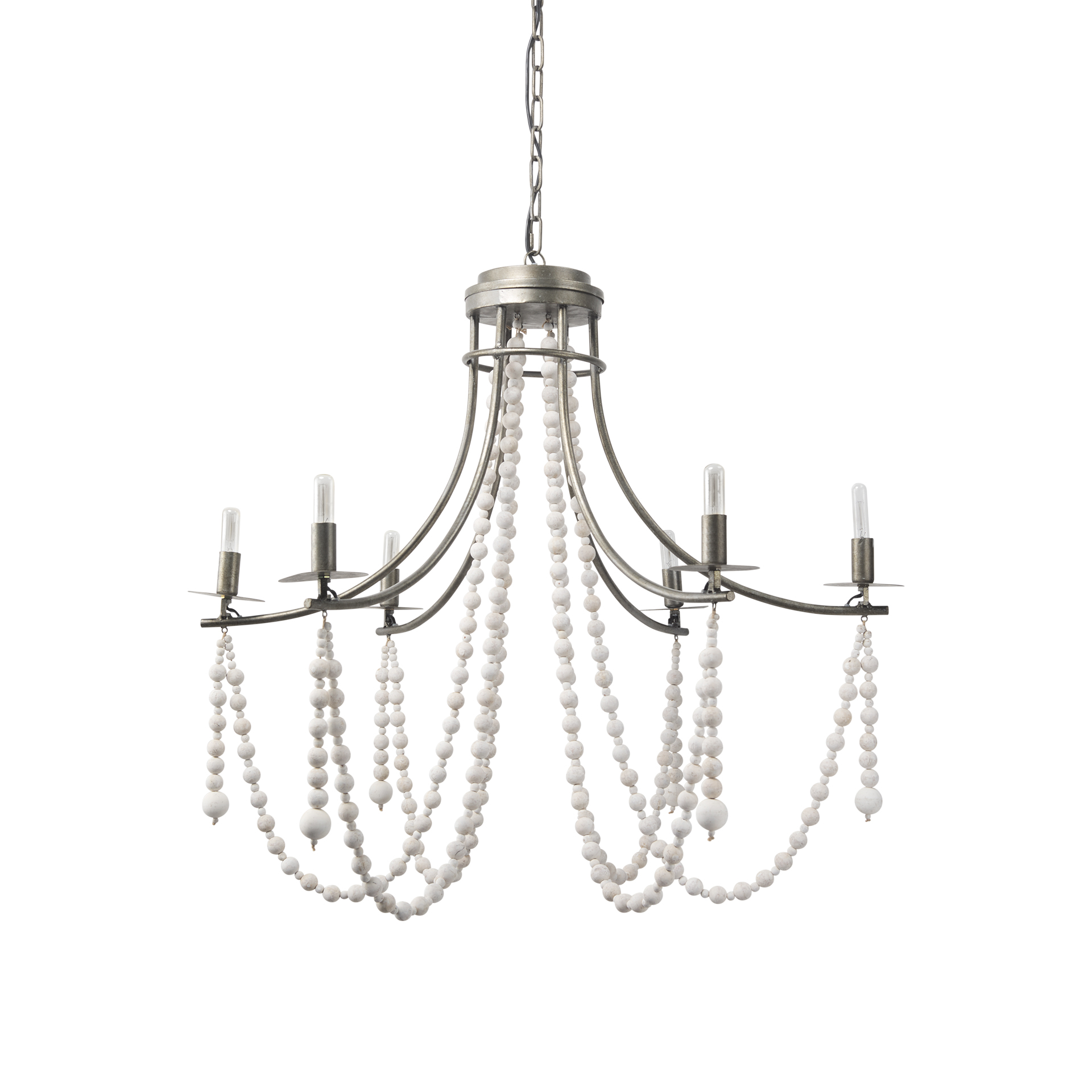 Selma-White-Wood-Bead-and-Metal-Chandelier