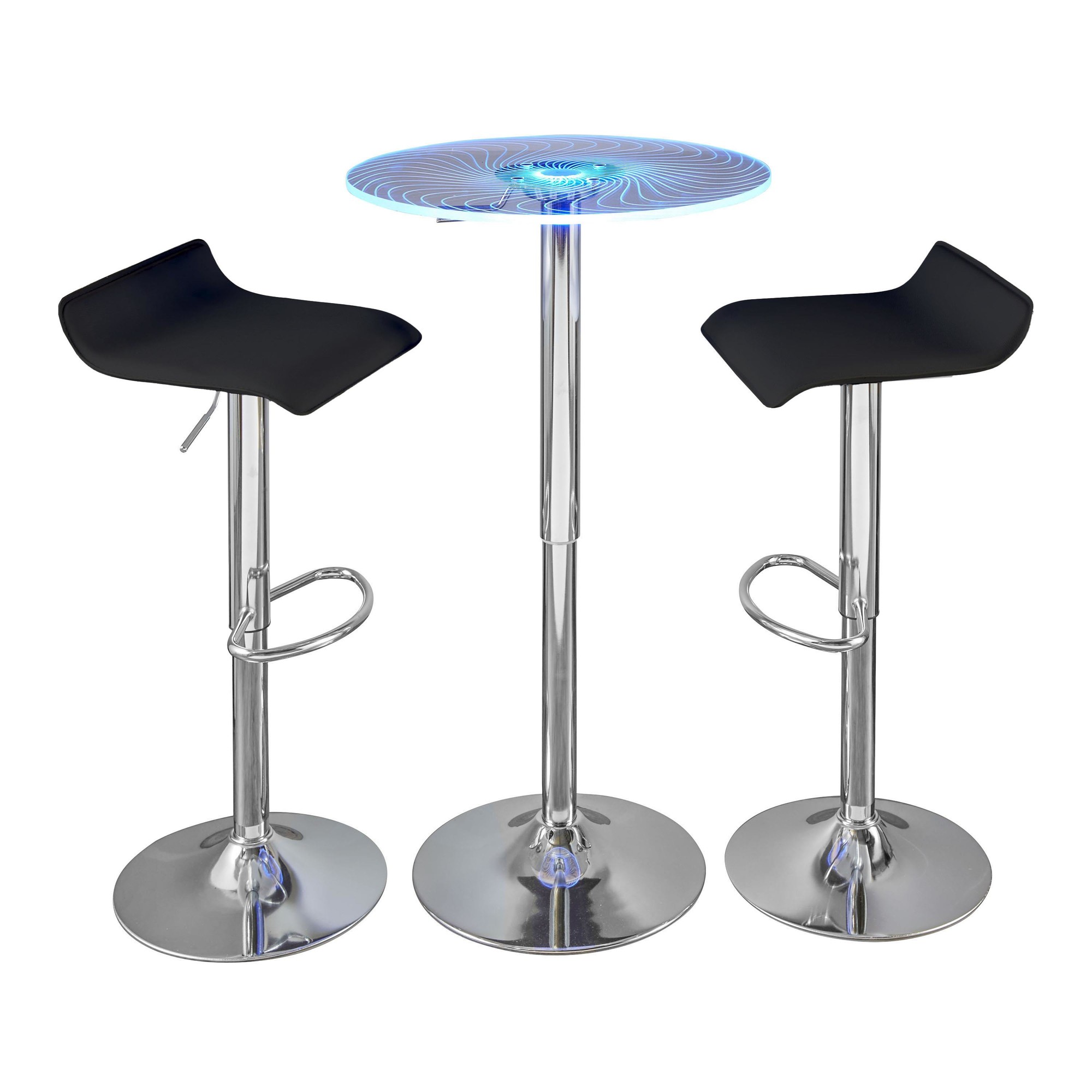 Spyra-Ale-Contemporary-Adjustable-Chrome-Bar-Set-with-Light-Up-Acrylic-Tabletop-and-Black-PVC-3-Piece-2
