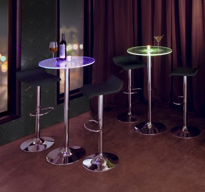 Spyra-Ale-Contemporary-Adjustable-Chrome-Bar-Set-with-Light-Up-Acrylic-Tabletop-and-Black-PVC-3-Piece