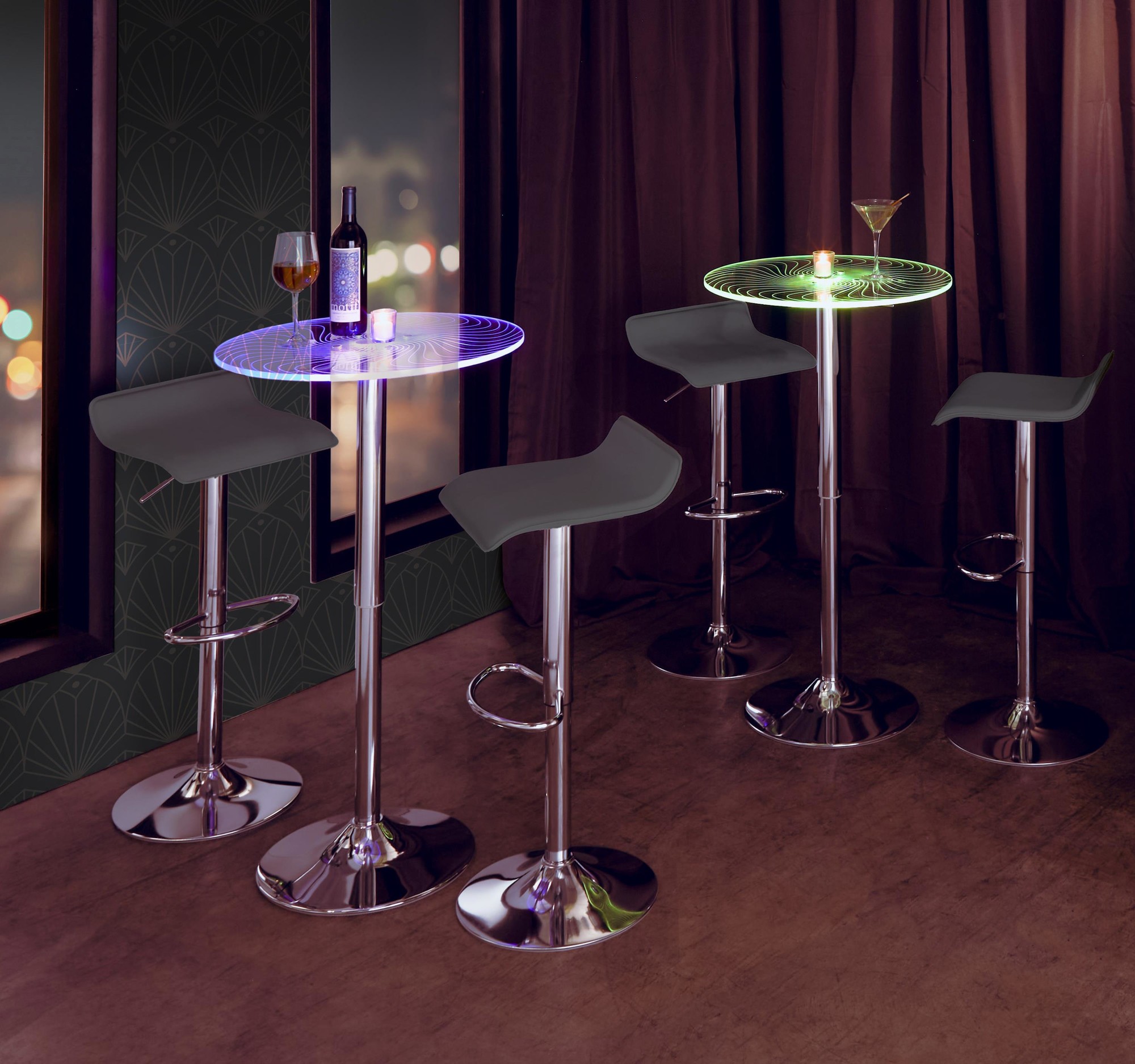 Spyra-Ale-Contemporary-Adjustable-Chrome-Bar-Set-with-Light-Up-Acrylic-Tabletop-and-Grey-Stools-Set-of-3