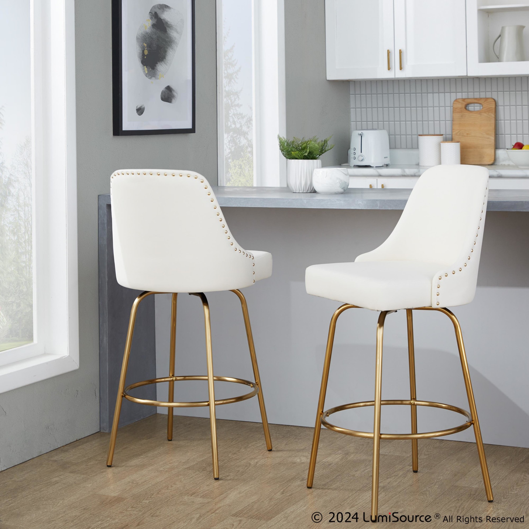 Studded-Marcel-27-Inch-Gold-and-White-Contemporary-Counter-Stool-Set-of-2
