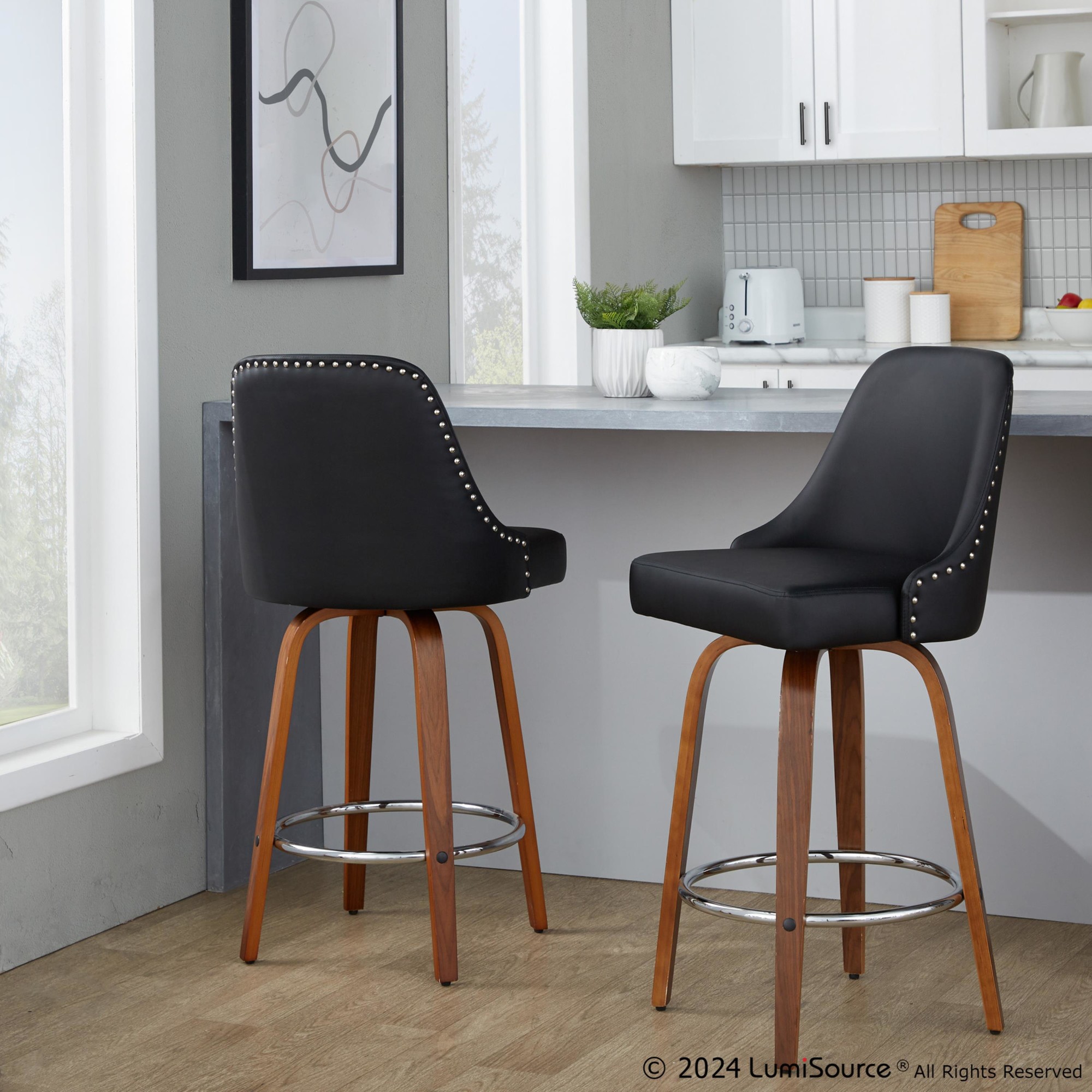 Studded-Marcel-27-Inch-Walnut-and-Black-Swivel-Counter-Stools-Set-of-2