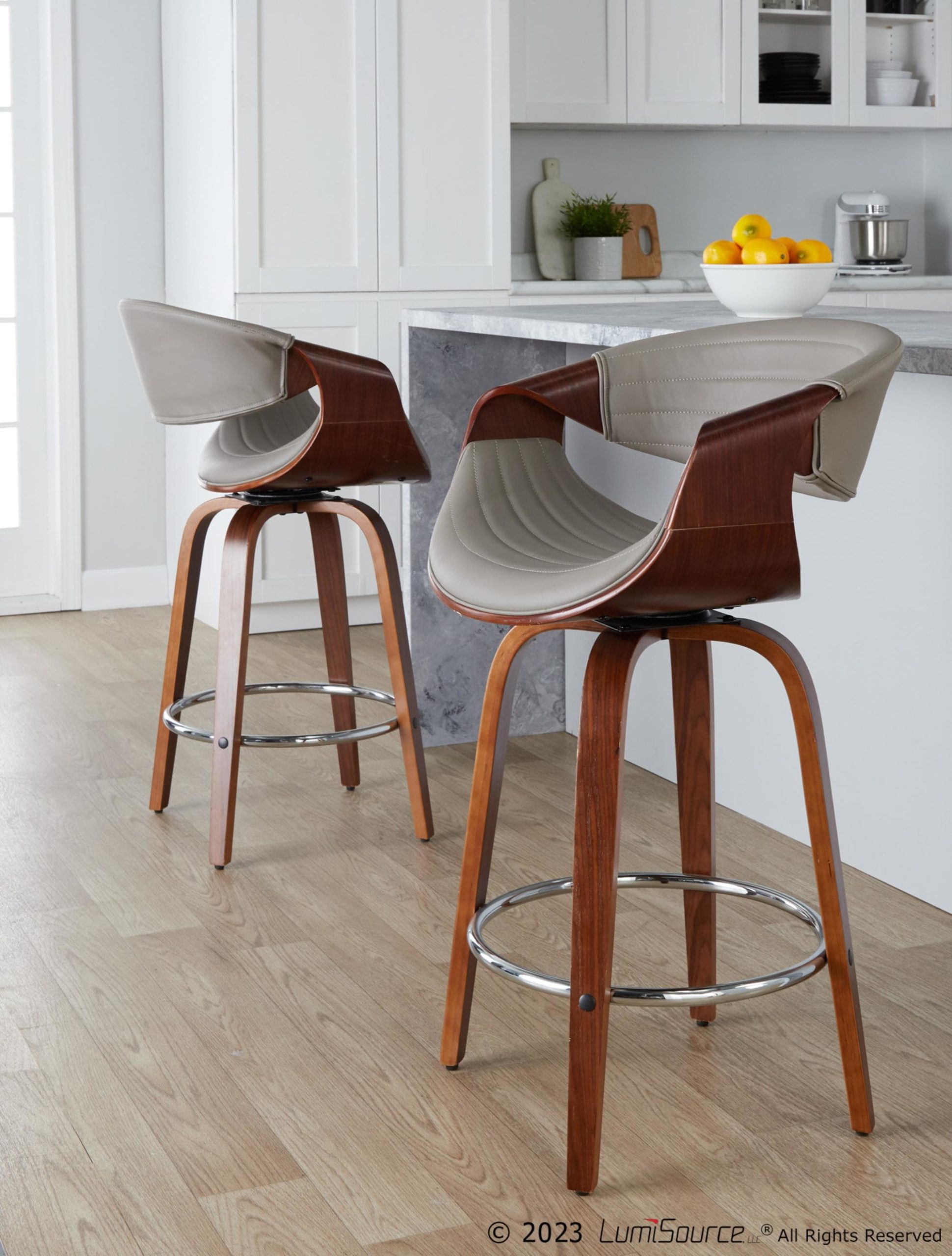 Symphony-26-Inch-Mid-Century-Modern-Swivel-Counter-Stool-in-Walnut-and-Grey-Faux-Leather-Set-of-2-Set-of-2
