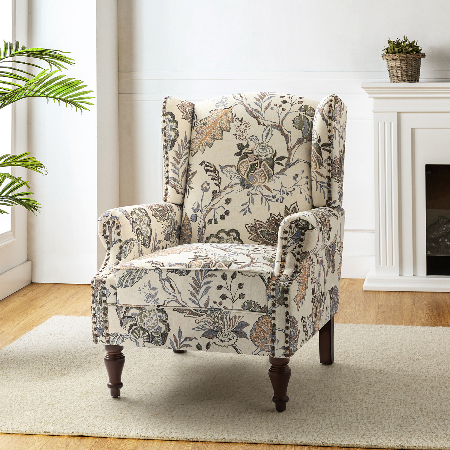 Theodor-Green-Floral-Wingback-Nailhead-Accent-Chair