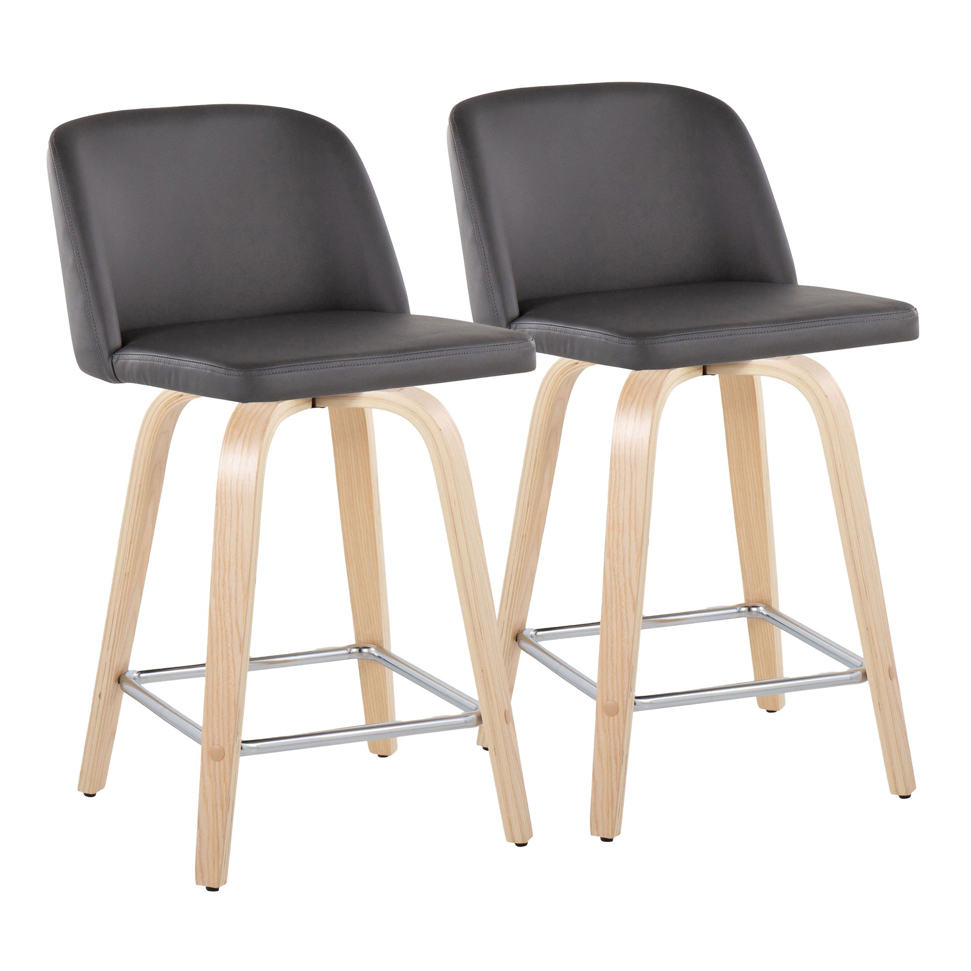 Toriano-24-Inch-Contemporary-Swivel-Counter-Stools-in-Natural-Wood-and-Grey-Faux-Leather-with-Chrome-Footrest-Set-of-2-Set-of-2-2