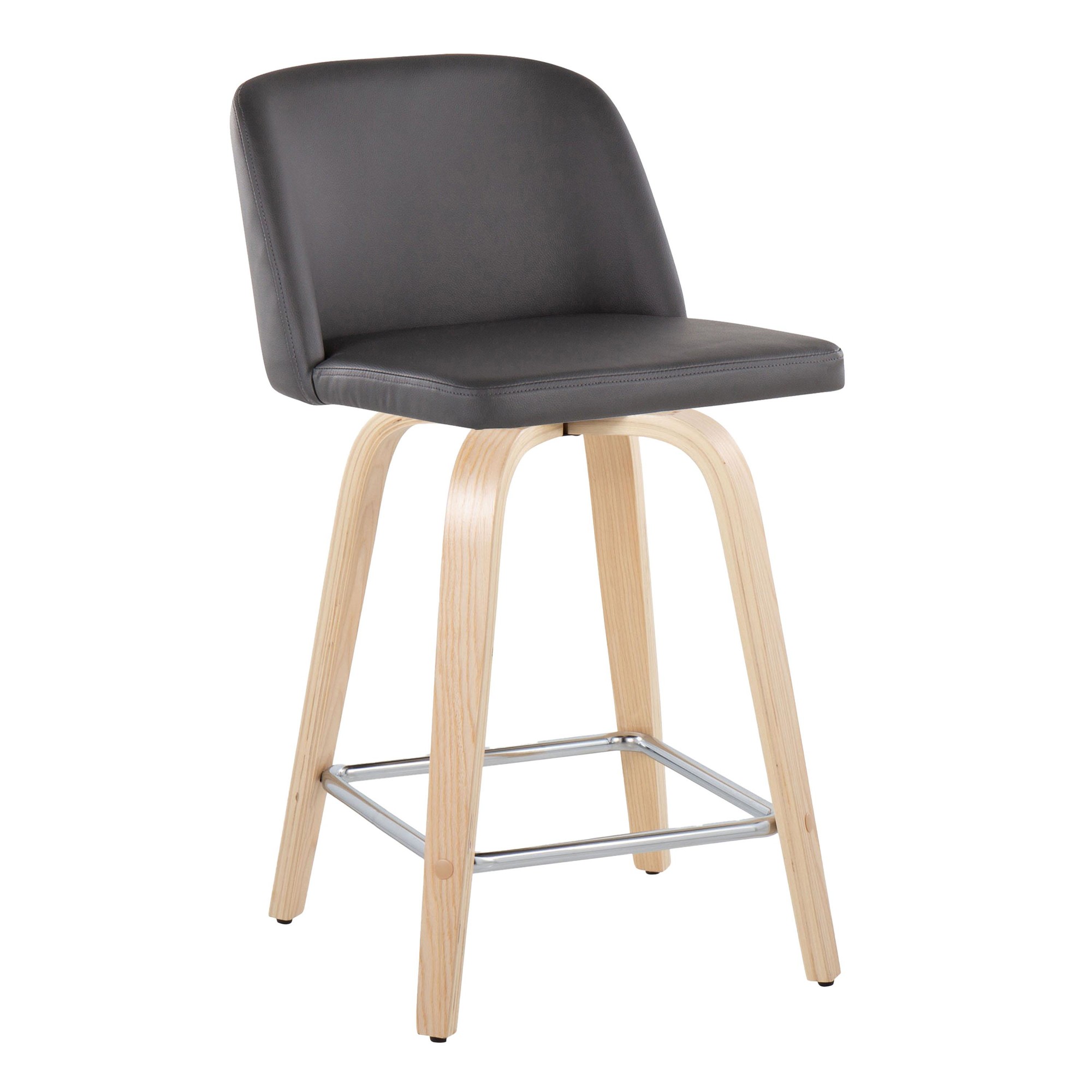 Toriano-24-Inch-Contemporary-Swivel-Counter-Stools-in-Natural-Wood-and-Grey-Faux-Leather-with-Chrome-Footrest-Set-of-2-Set-of-2-3