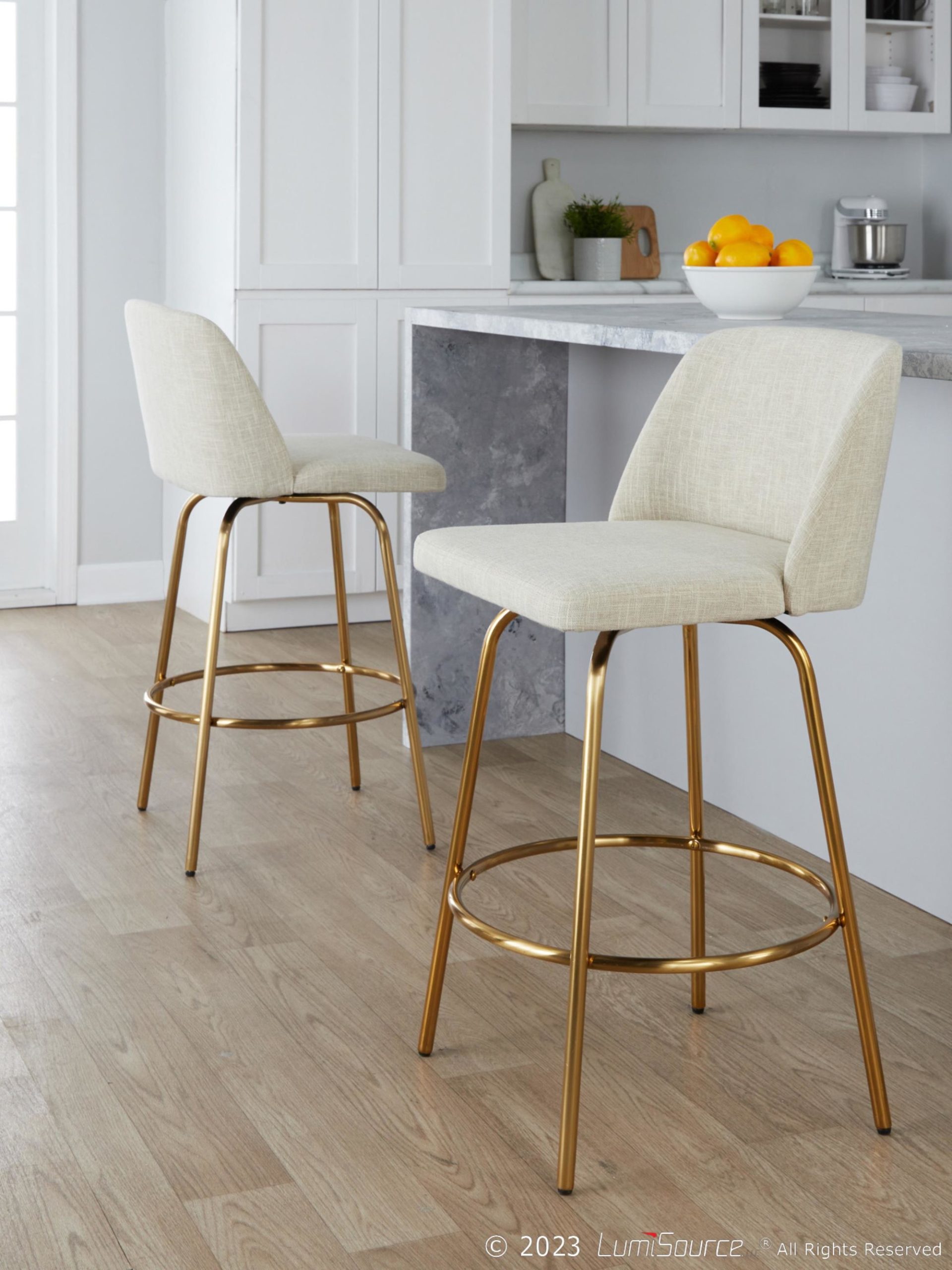 Toriano-26-Inch-Cream-Fabric-Gold-Metal-Contemporary-Swivel-Stools-Set-of-2