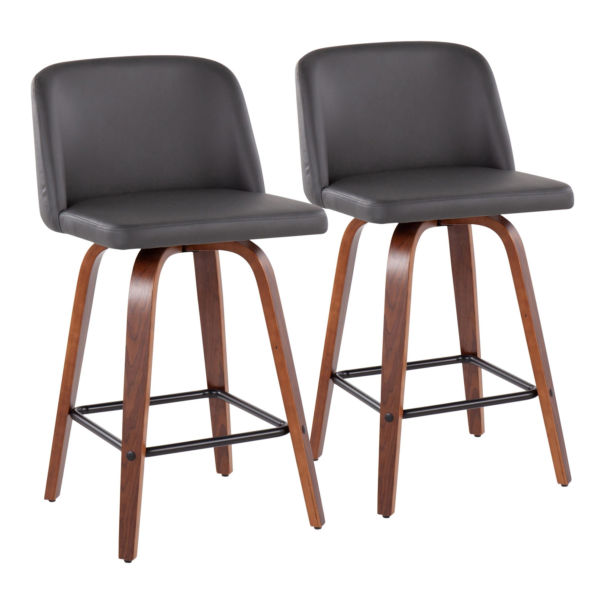 Toriano-Mid-Century-Modern-Walnut-26-Inch-Grey-Faux-Leather-Stools-Set-of-2-2