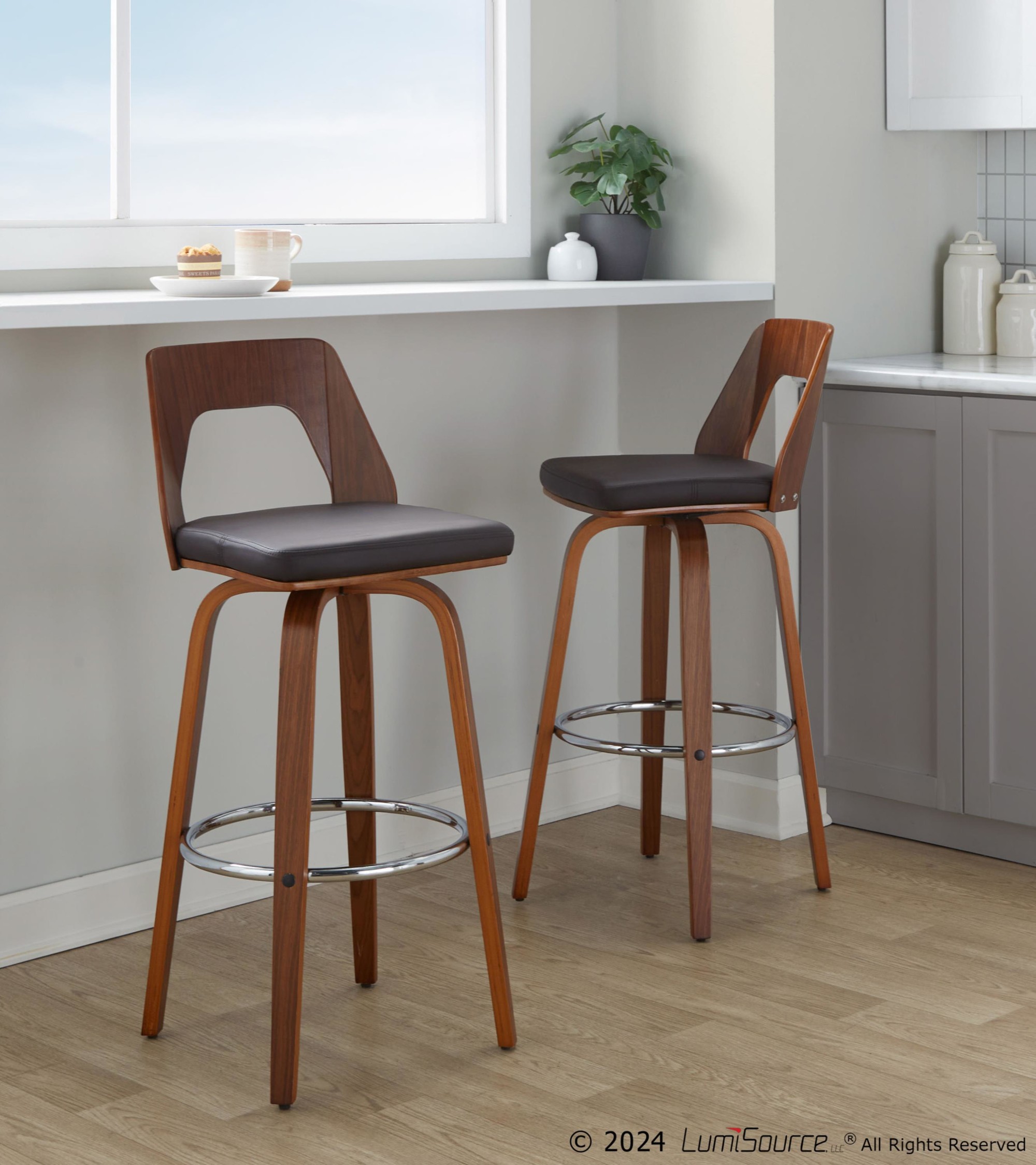 Trilogy-Walnut-and-Brown-Mid-Century-Modern-Barstools-Set-of-2