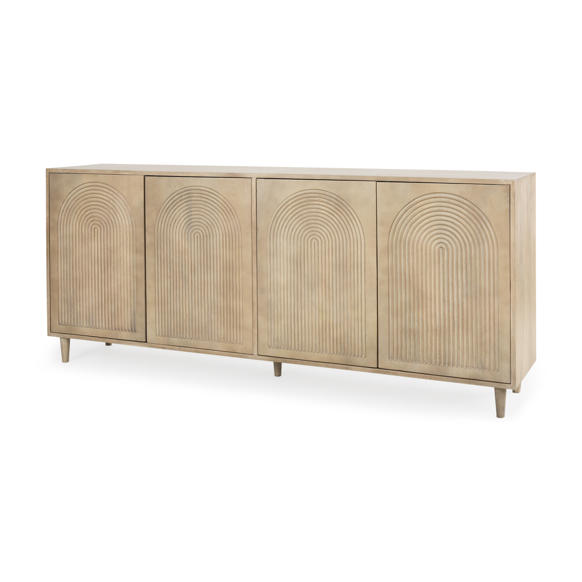Tucker-Light-Brown-Wood-w-Carved-Arch-Pattern-4-Door-Sideboard