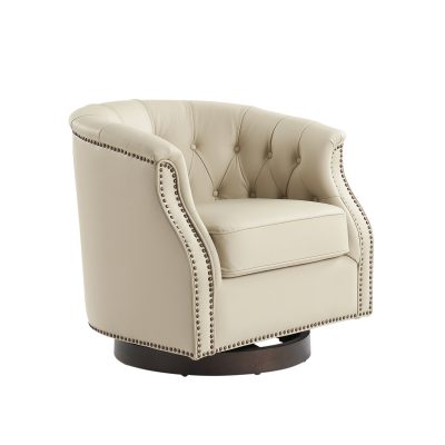 Veitin-White-Genuine-Leather-Chesterfield-Rocker-Swivel-Accent-Chair