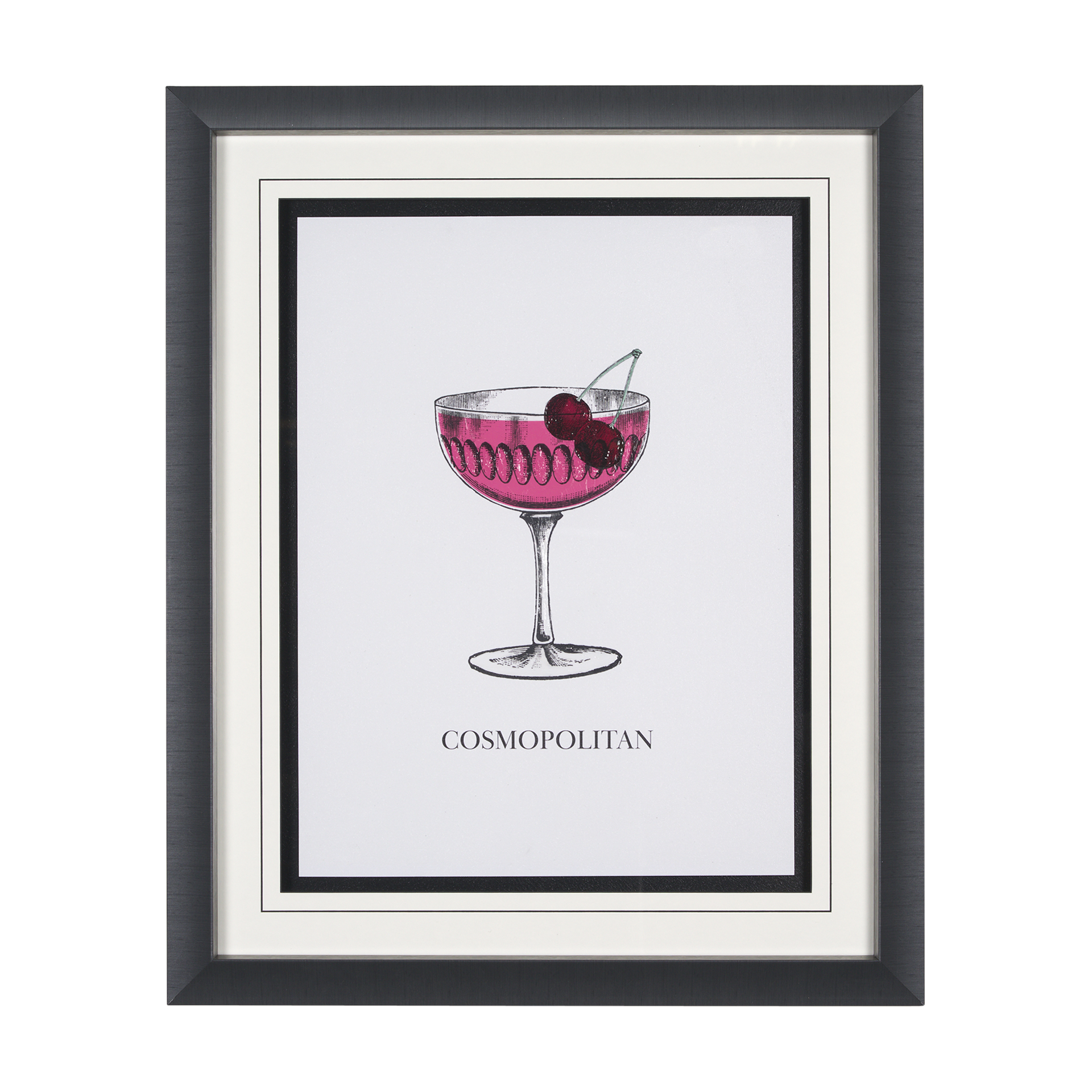 Vintage-Cocktails-Cosmo-by-Gwen-Aspell-Hand-Embelished-Textured-Framed-Art-Print-Matted-under-Glass