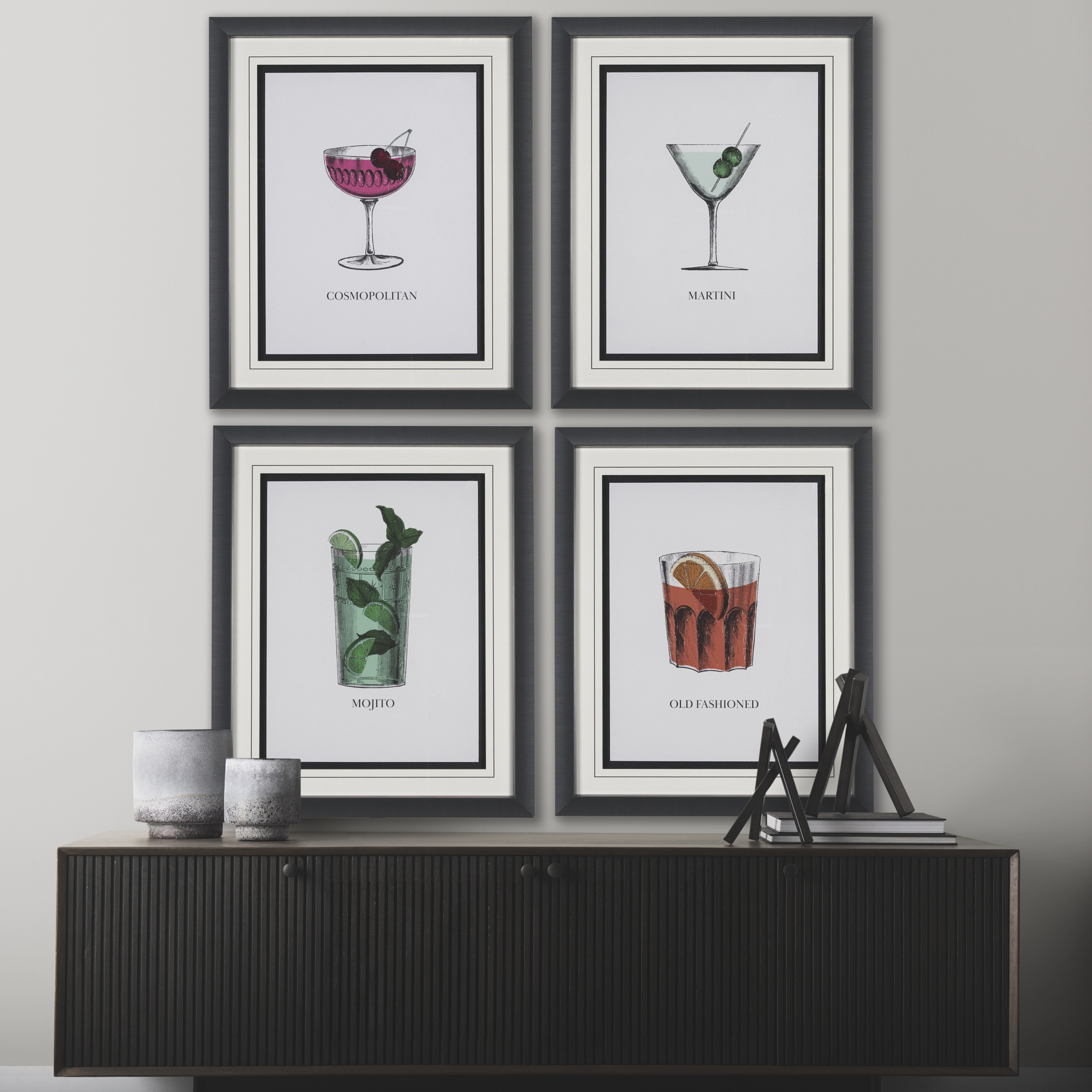 Vintage-Cocktails-Mojito-by-Gwen-Aspell-Hand-Embelished-Textured-Framed-Art-Print-Matted-under-Glass-1