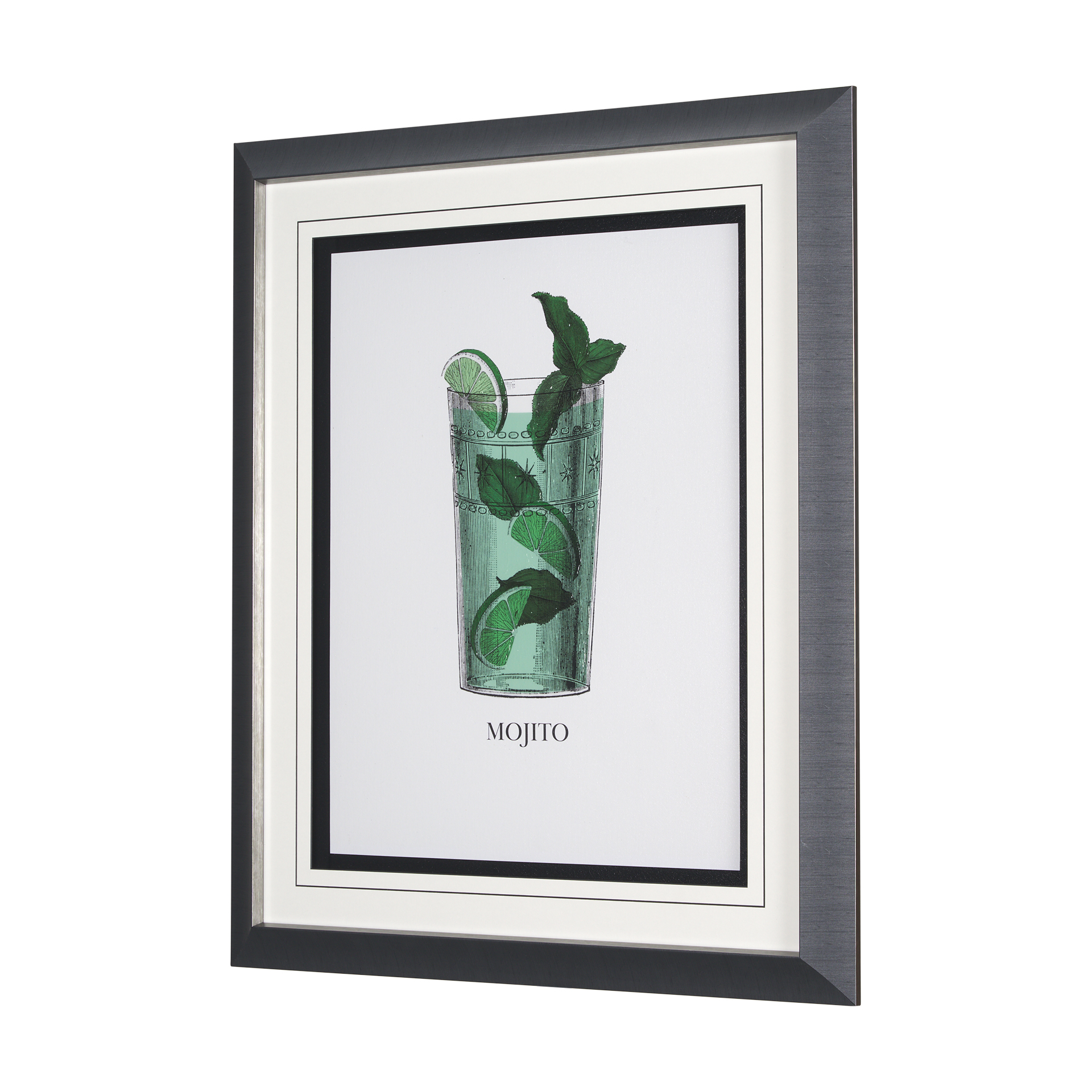 Vintage-Cocktails-Mojito-by-Gwen-Aspell-Hand-Embelished-Textured-Framed-Art-Print-Matted-under-Glass-2