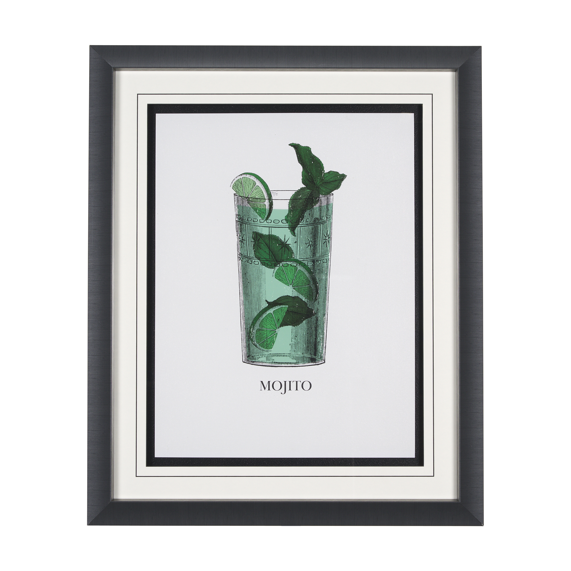 Vintage-Cocktails-Mojito-by-Gwen-Aspell-Hand-Embelished-Textured-Framed-Art-Print-Matted-under-Glass