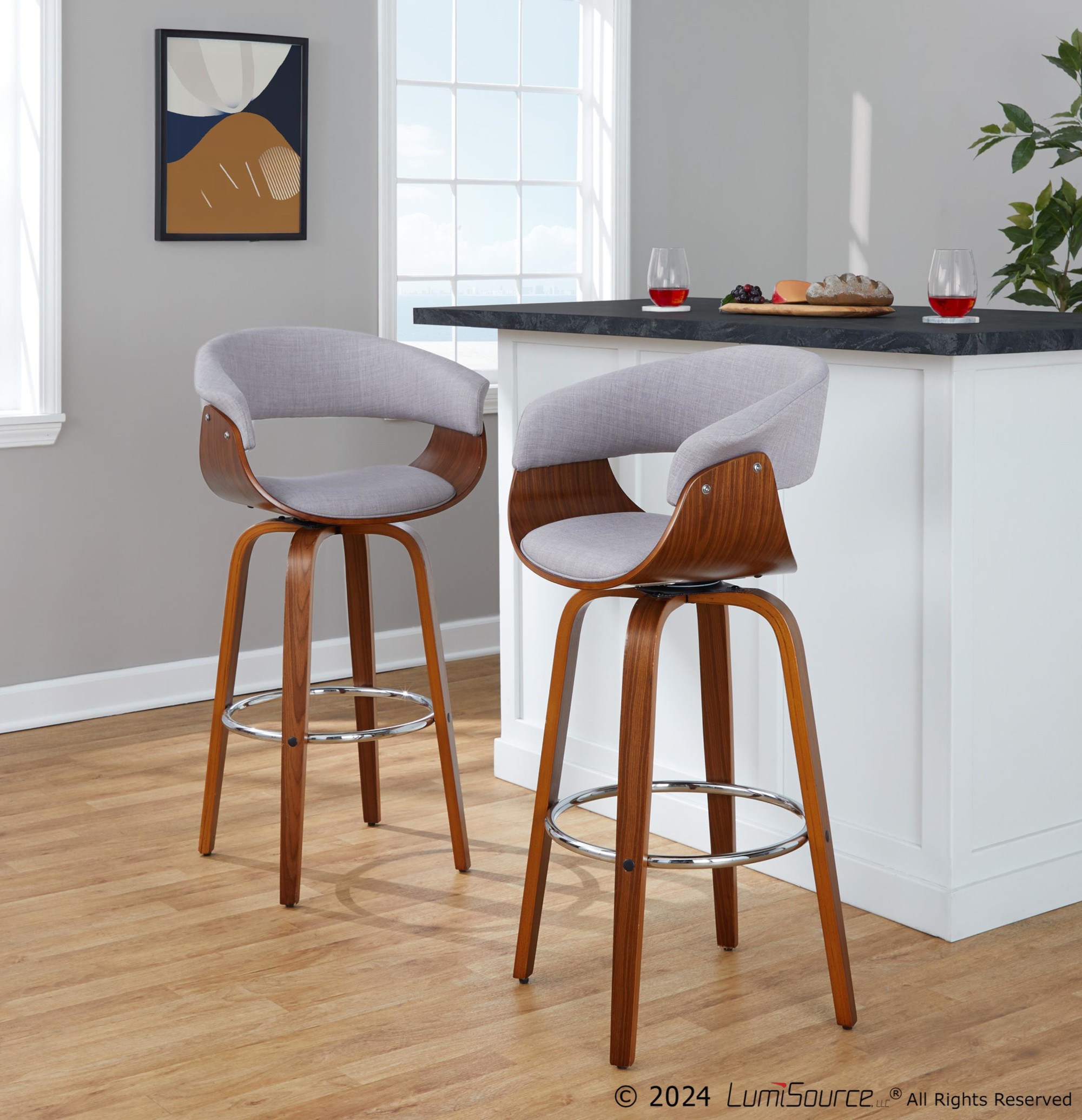 Vintage-Mod-30-Mid-Century-Modern-Swivel-Barstool-WalnutStone-Set-of-2-1