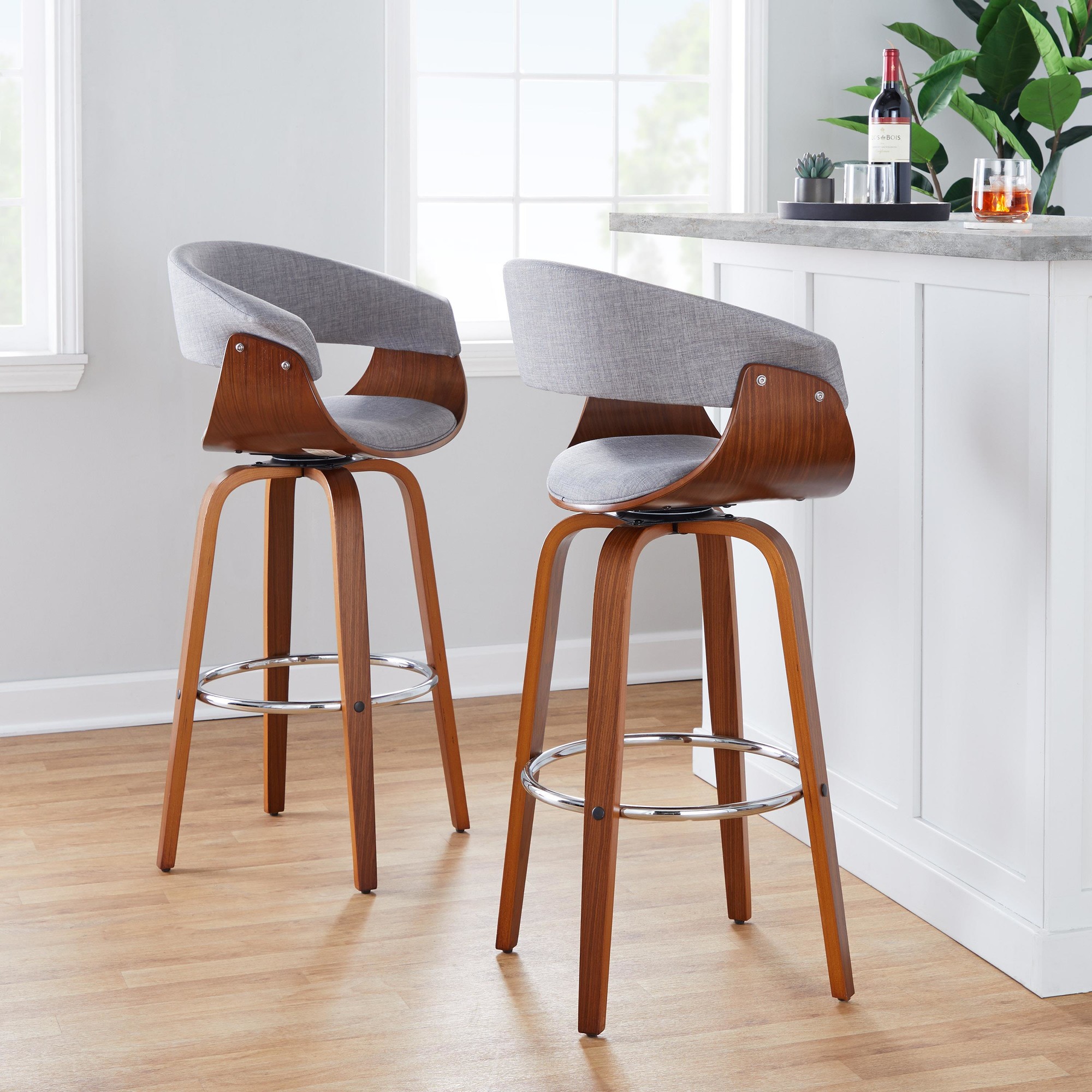 Vintage-Mod-30-Mid-Century-Modern-WalnutGrey-Swivel-Barstools-Set-of-2-1