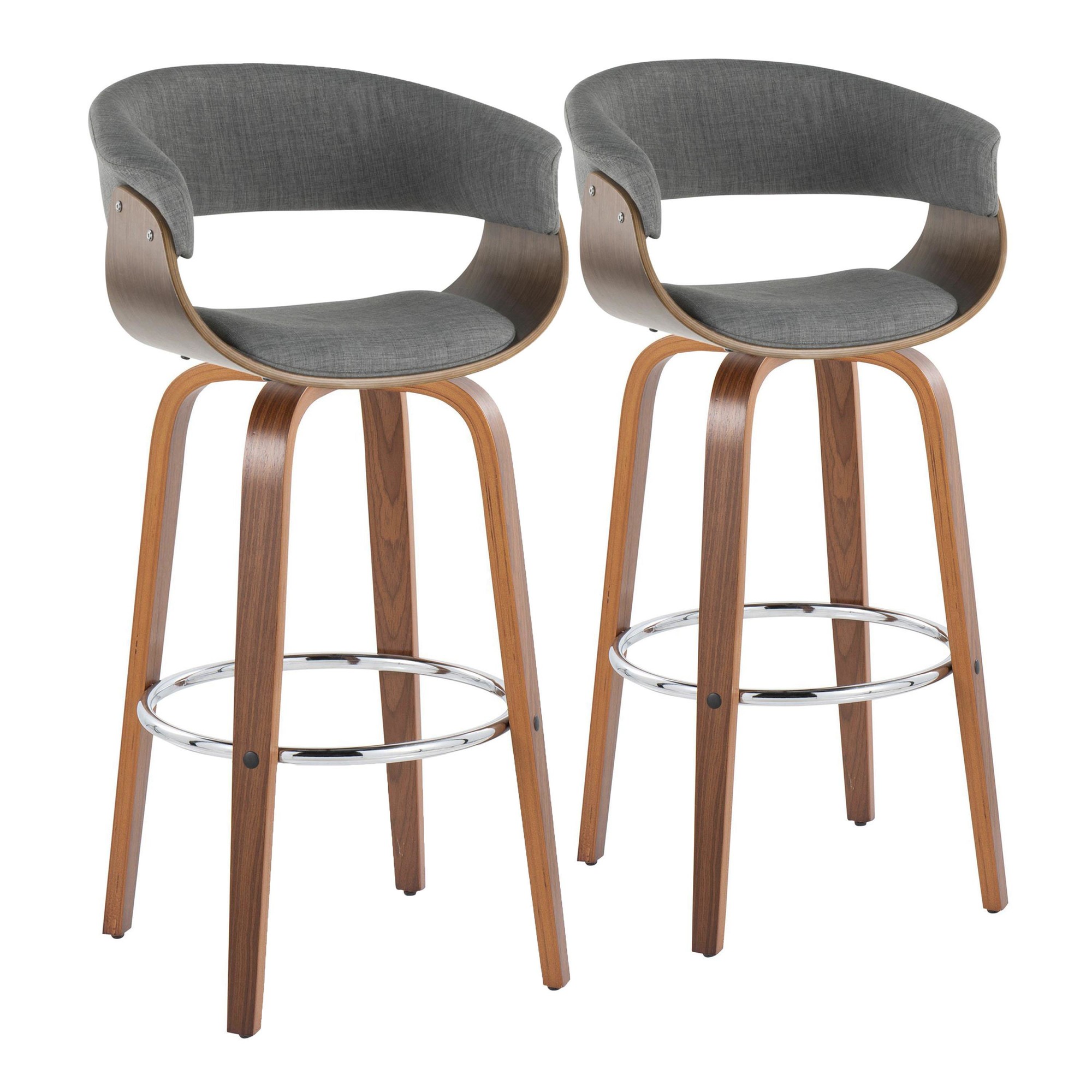 Vintage-Mod-30-Mid-Century-Modern-WalnutGrey-Swivel-Barstools-Set-of-2-2