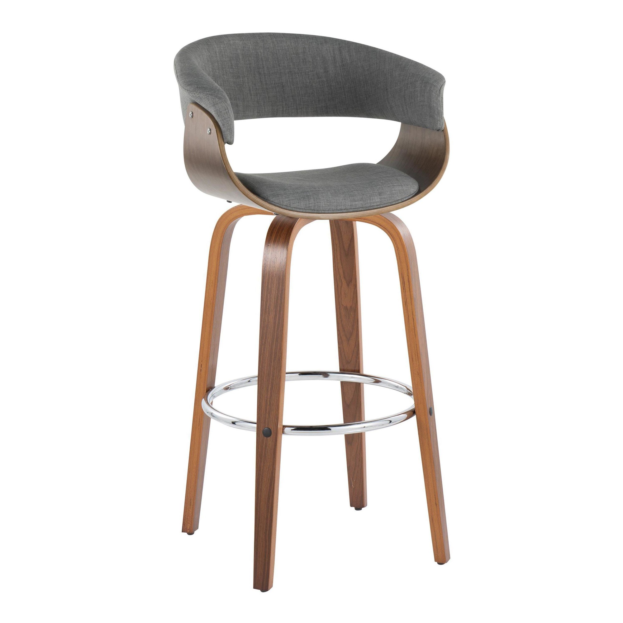 Vintage-Mod-30-Mid-Century-Modern-WalnutGrey-Swivel-Barstools-Set-of-2-3