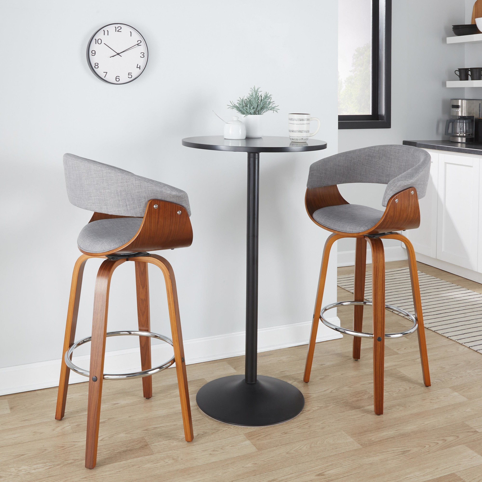 Vintage-Mod-30-Mid-Century-Modern-WalnutGrey-Swivel-Barstools-Set-of-2